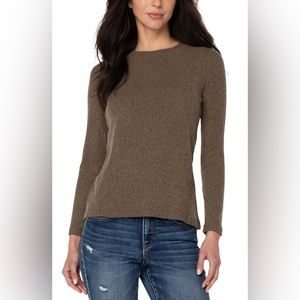 NWT Liverpool Los Angeles Designer Brown Stretchy Crew Neck Sweater Size Small